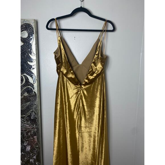 BARDOT DRESS XL MAXI CAPRI SLIP LONG GOWN VELVET VELOUR GOLD MARIGOLD OPEN BACK2 - Picture 10 of 15